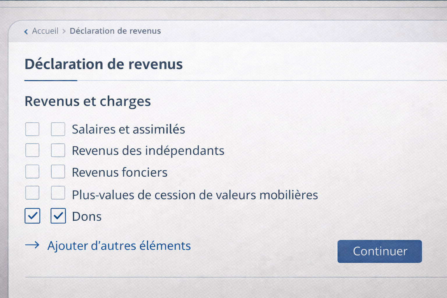 Formulaire de declaration d’impots en ligne avec la case don cochee