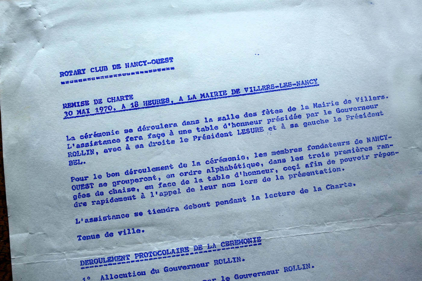 30 mai 1970 - Remise de la charte du Club